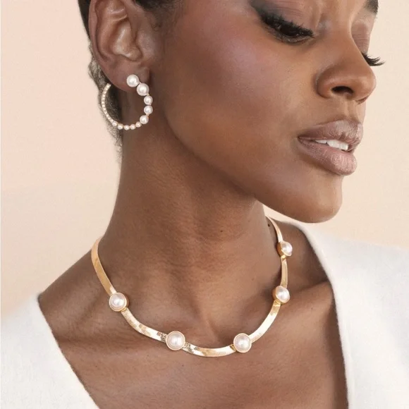 Ettika Chic Pearl and Crystal Circle Earrings - Picture 2 of 4